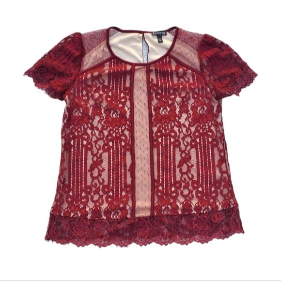 Express Maroon Lace Blouse - Picture 4 of 13